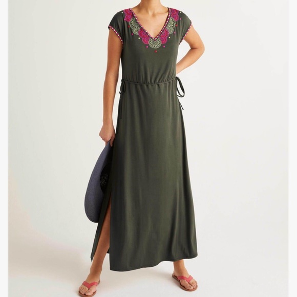 Boden Marcia Embroidered Dress Olive Green size 8R - Picture 3 of 13